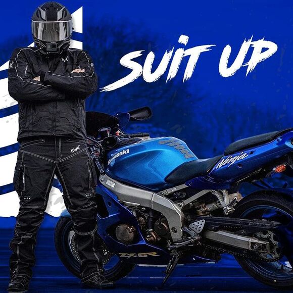 HWK Motorcycle Pants for Men & Women with Cordura Fabric, 34W x 32L - Black - Picture 4 of 4